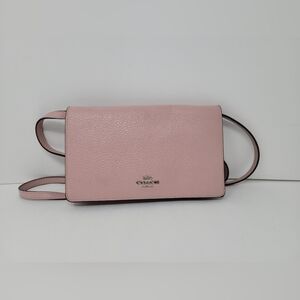 Coach Anna Foldover Pink Pebbled Leather Clutch W/ Strap